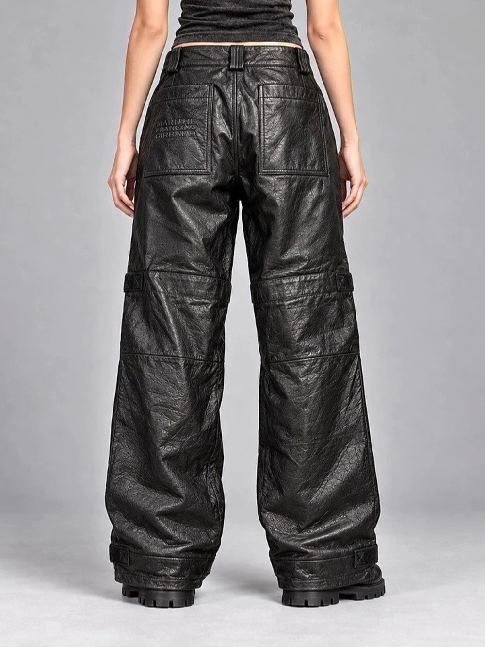 Marithé François Girbaud Black Leather Cargo Pants Y2K Baggy Size 30 - Picture 2 of 15